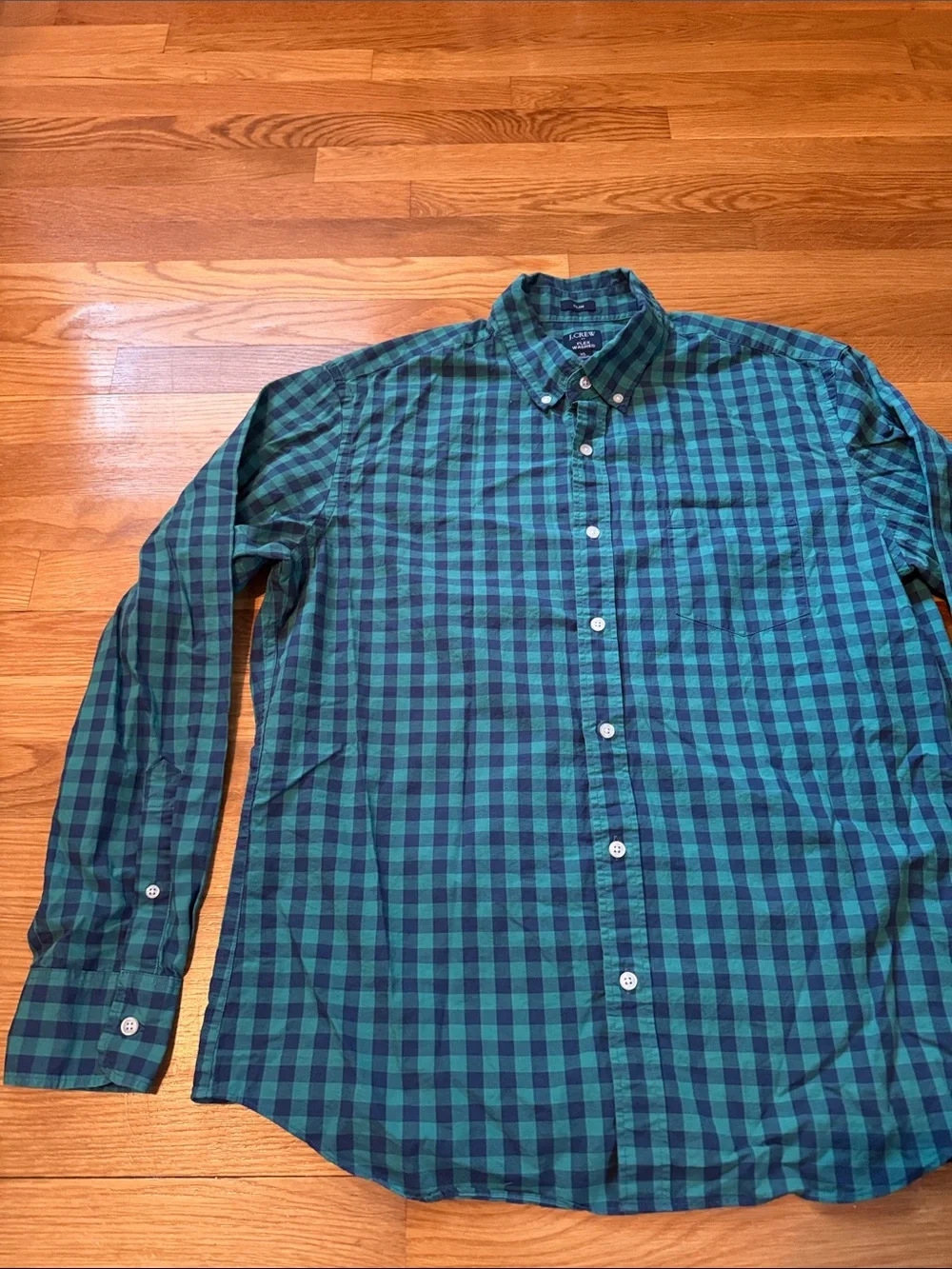 J. Crew Men's XL Button Shirt Long Sleeve Check Green Flex Washed Slim Check